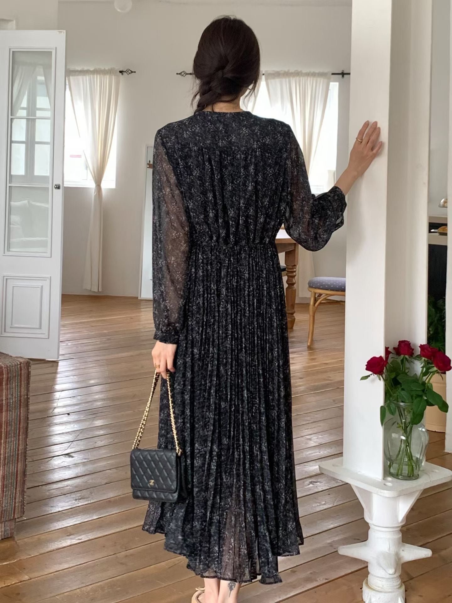 ✨【Floral Pleated Long Dress · 碎花雪紡百摺長裙】✨