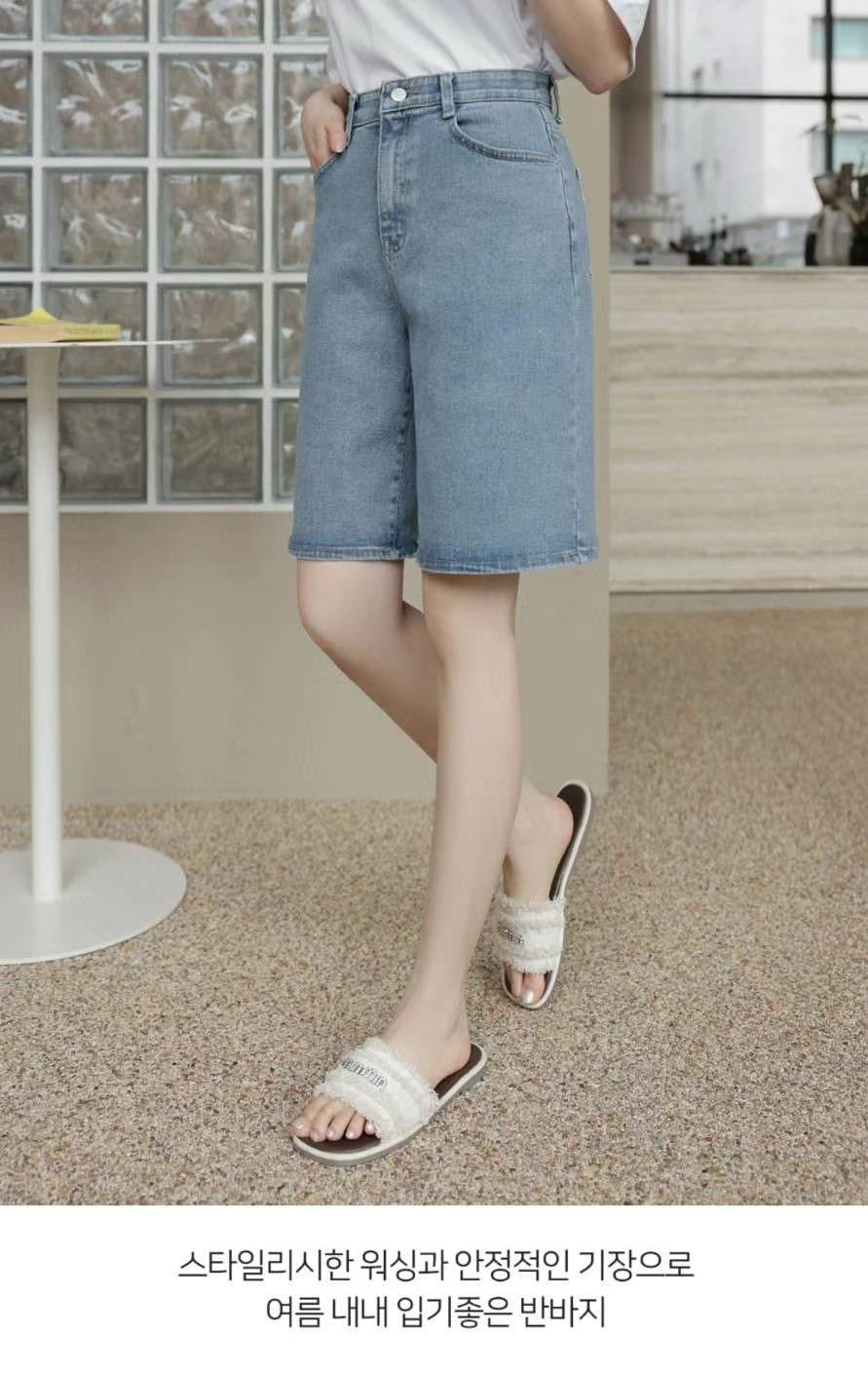 👖High-Waist Denim Bermuda Shorts/ 涼感五分牛仔褲