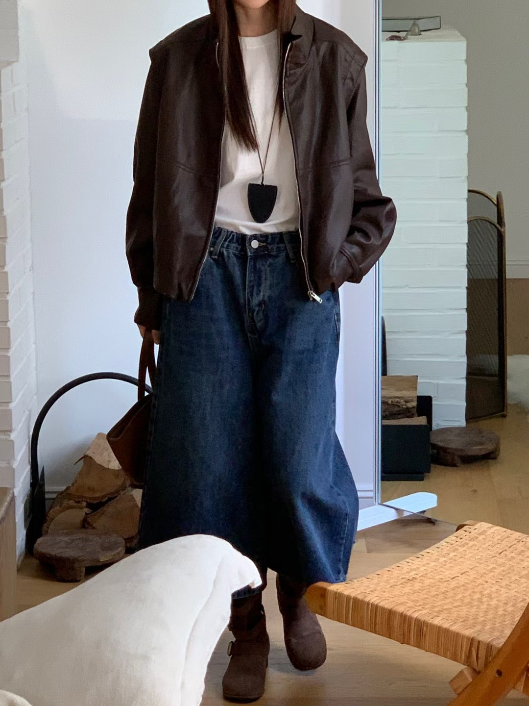 Trendy Faux-Leather Vest Convertible Zip Jacket 可拆袖仿皮拉鍊外套