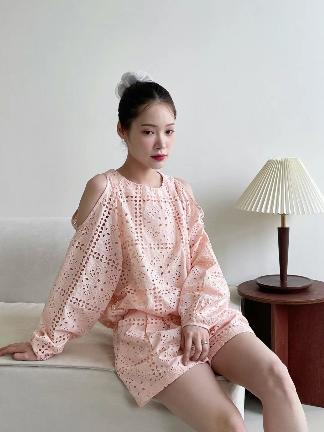 Sweet and breezy in blush tones°˖✧ 鏤空花紋套裝 ✧˖°