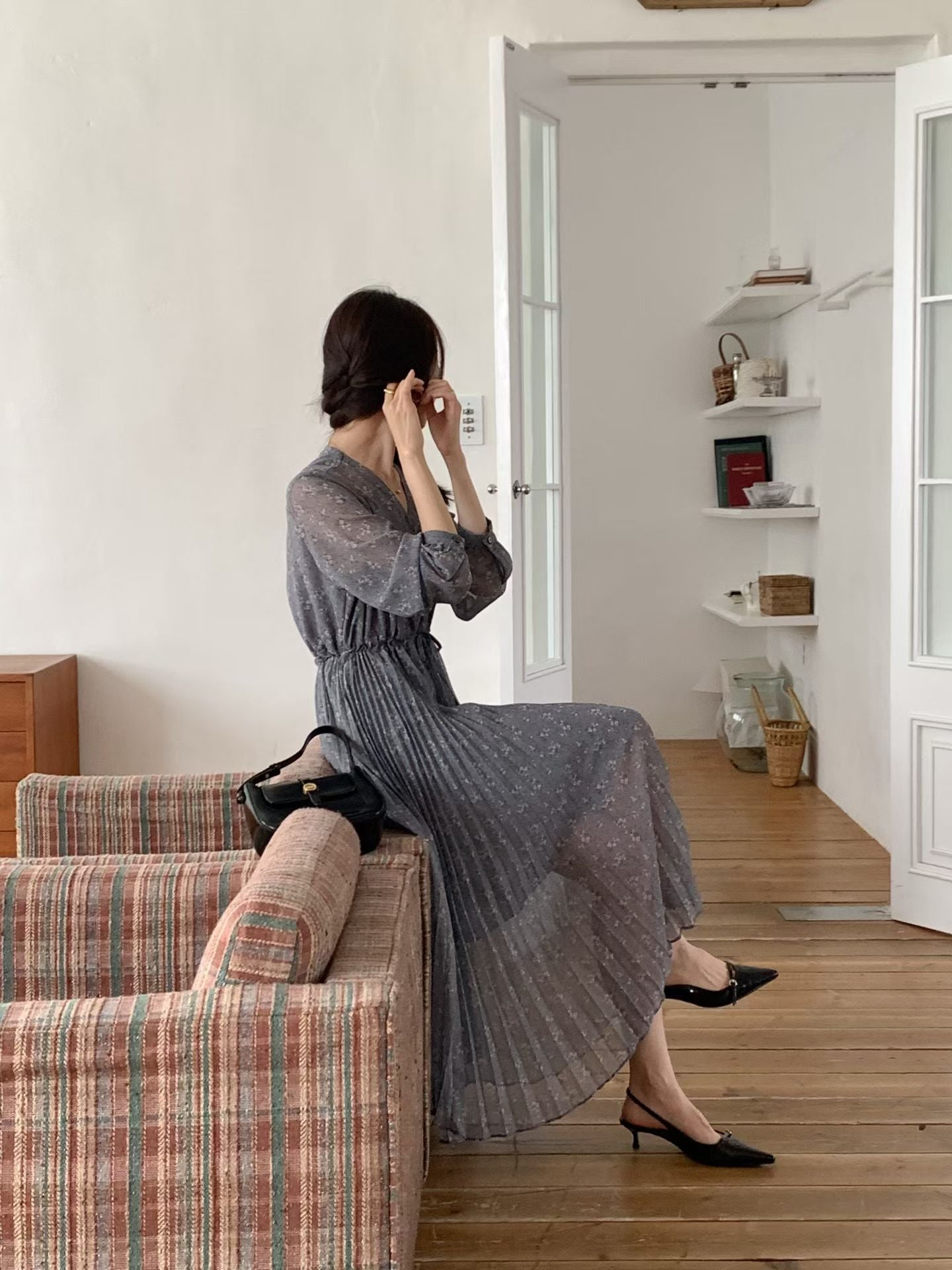 ✨【Floral Pleated Long Dress · 碎花雪紡百摺長裙】✨