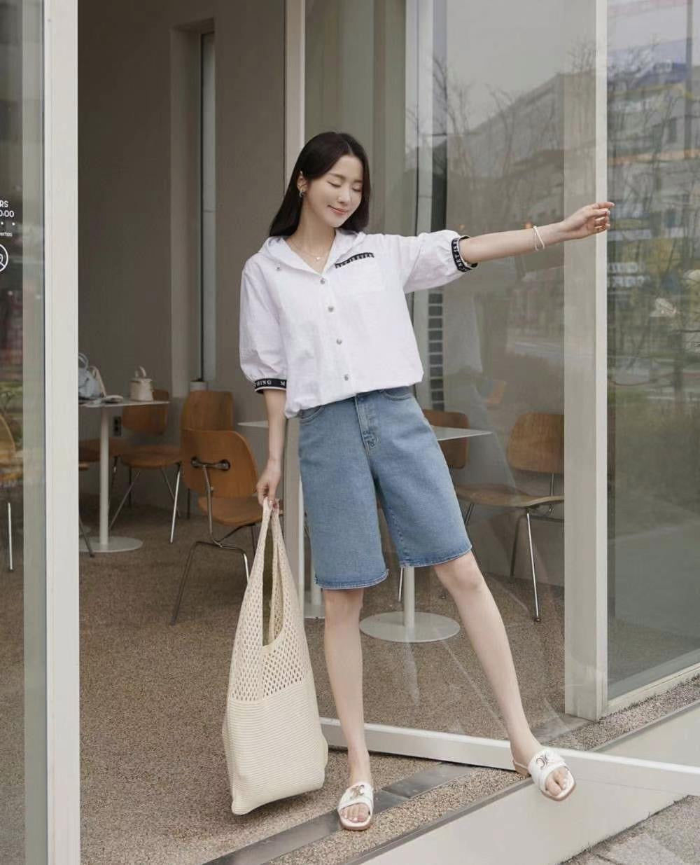 👖High-Waist Denim Bermuda Shorts/ 涼感五分牛仔褲