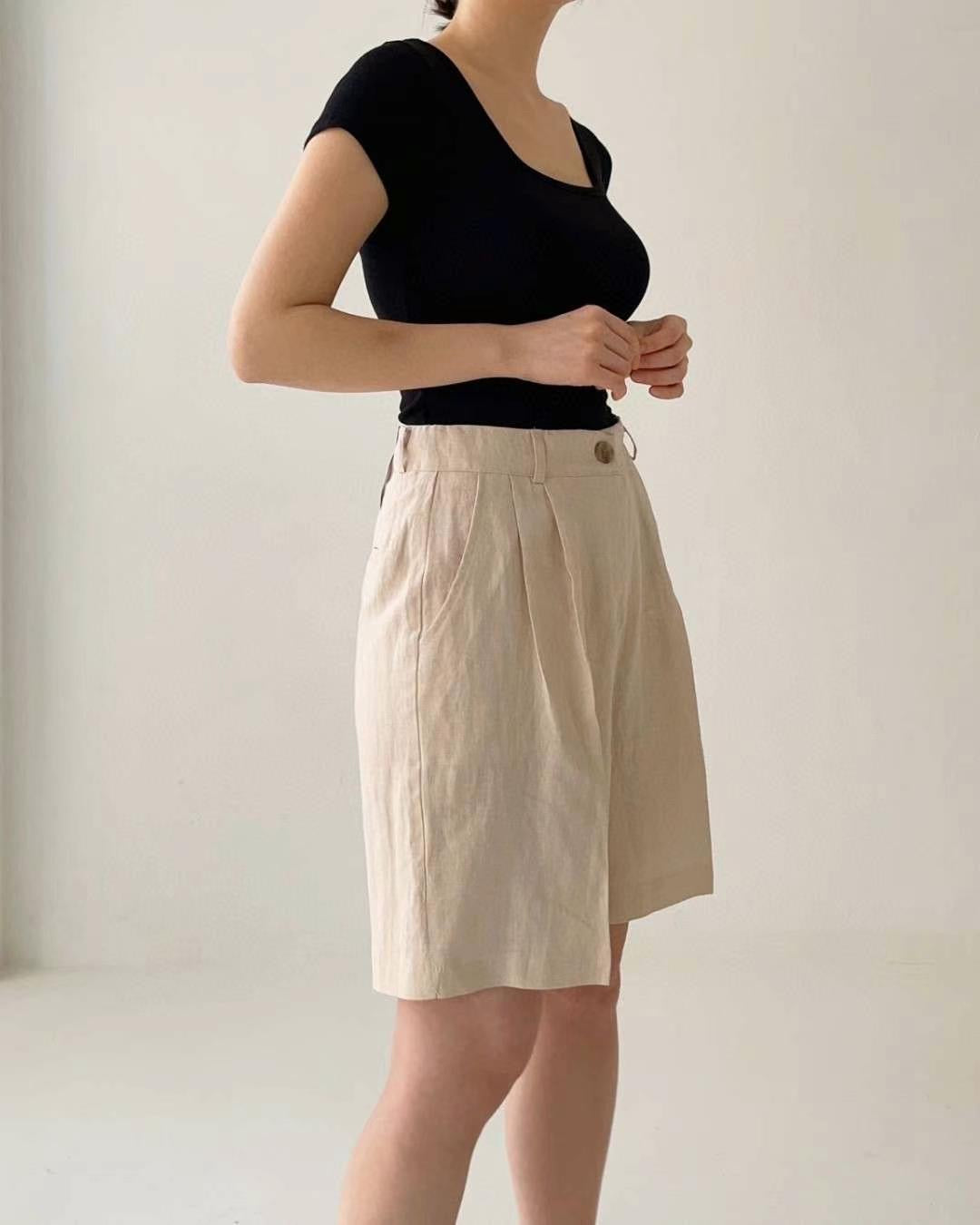 Linen-Look High-Waist Shorts 🤍涼感亞麻感高腰短褲