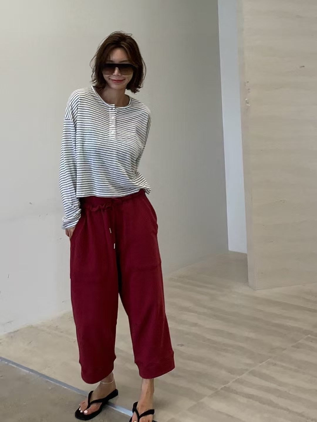 Paris Match 間條長袖薄Tee