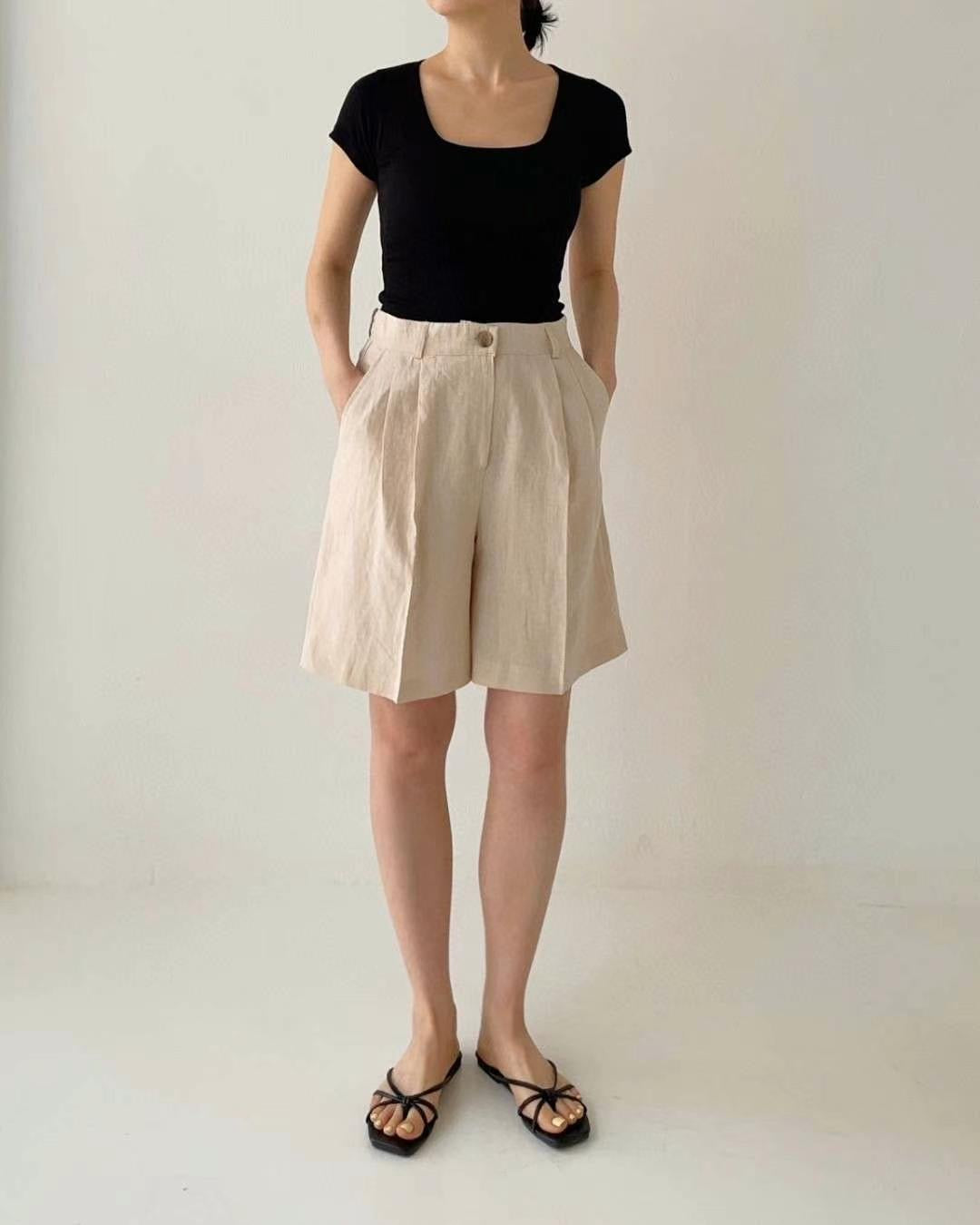 Linen-Look High-Waist Shorts 🤍涼感亞麻感高腰短褲