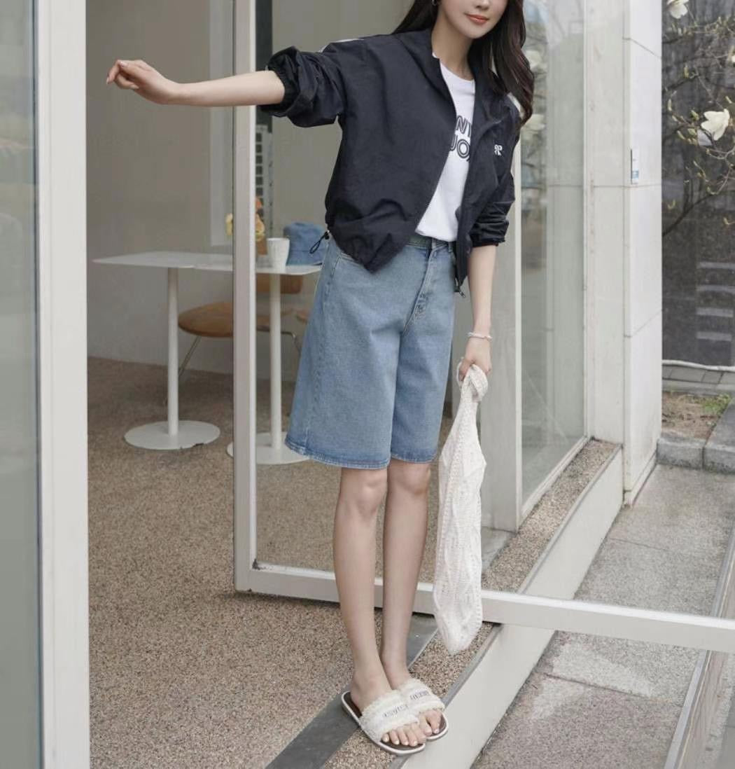 👖High-Waist Denim Bermuda Shorts/ 涼感五分牛仔褲