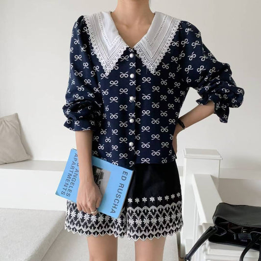 ✨【Bow Lace Collar Blouse · 蝴蝶結蕾絲領襯衫】✨