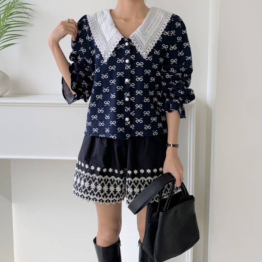 ✨【Bow Lace Collar Blouse · 蝴蝶結蕾絲領襯衫】✨