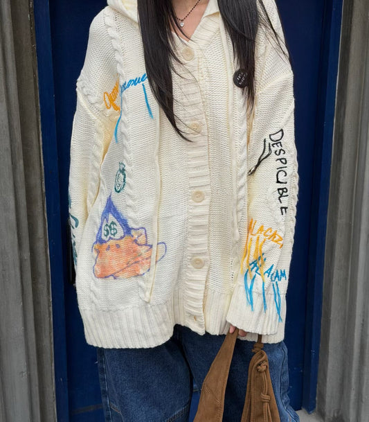 ✨【Art Graffiti Knit Hoodie Cardigan · 塗鴉連帽針織外套】✨