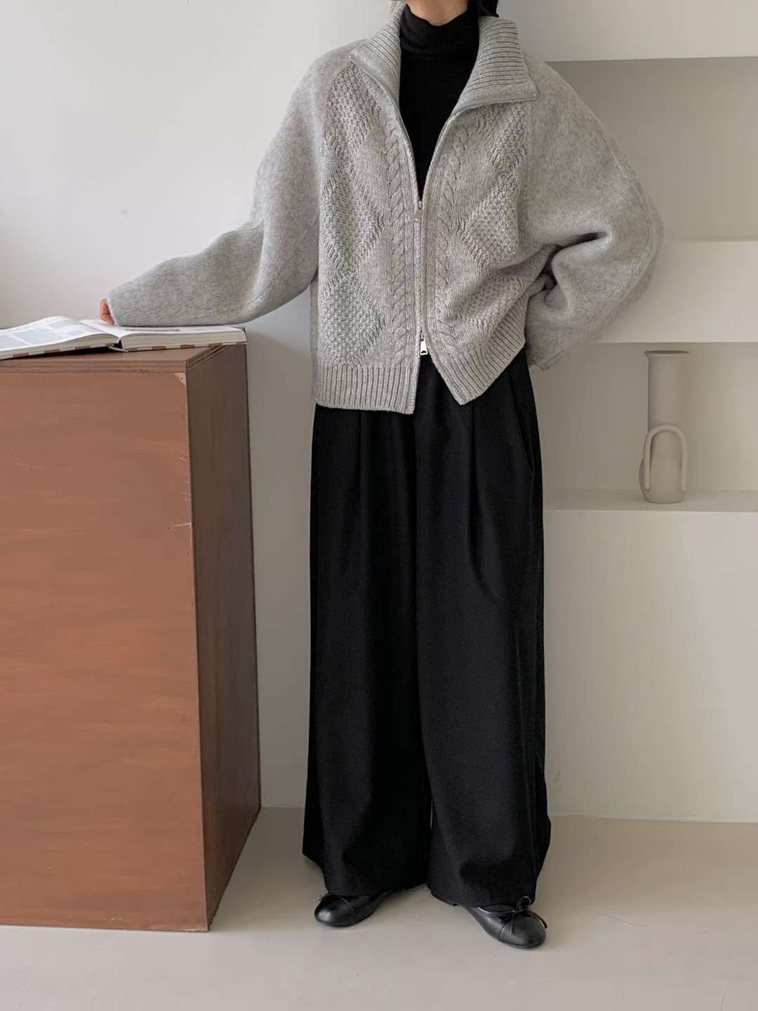 🩶【Knitted Zip-Up Cardigan · 高領拉鍊針織外套】🩶