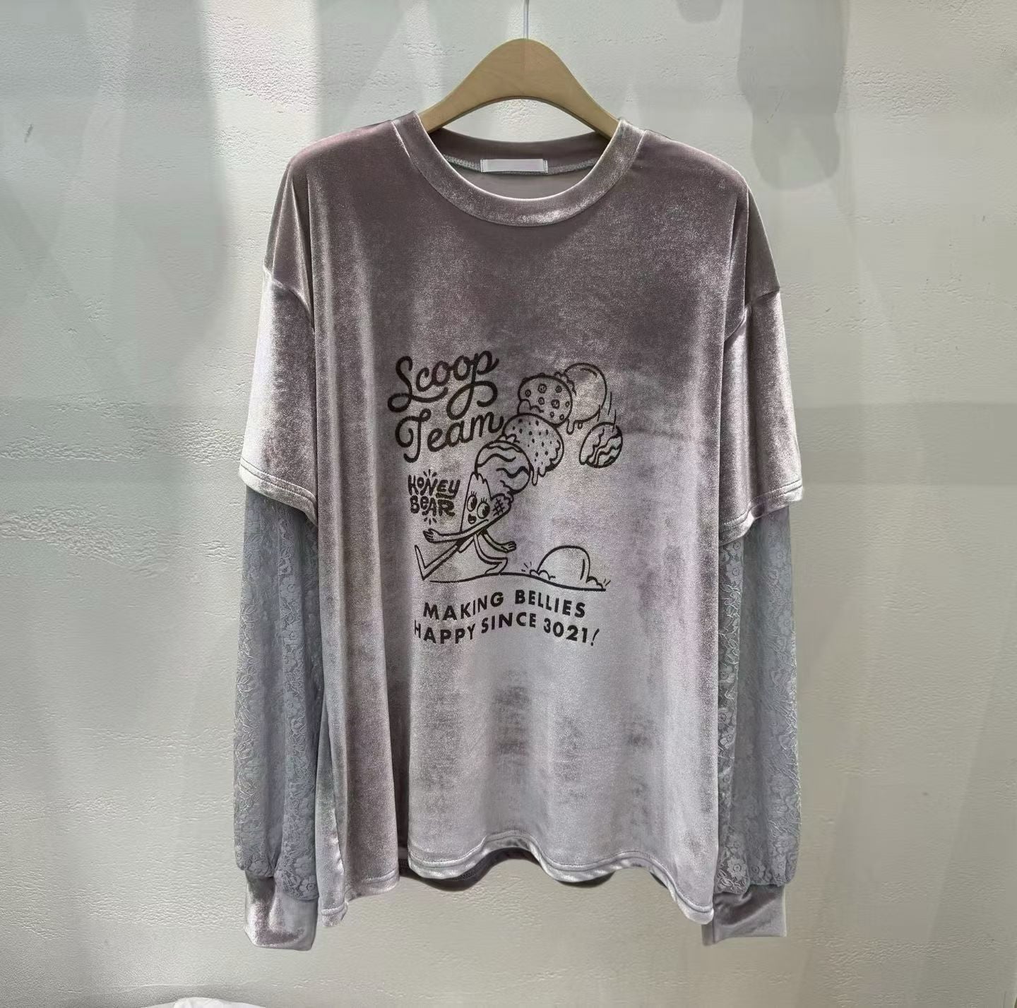 🍨【Scoop Team Velour Lace Tee · 絲絨拼蕾絲上衣】🍪