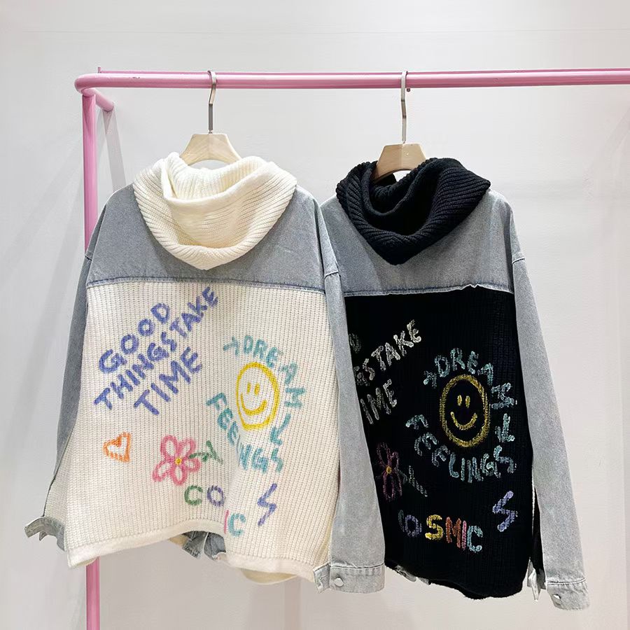 【Dream Feeling Hoodie Denim Jacket · 拼接牛仔針織外套】