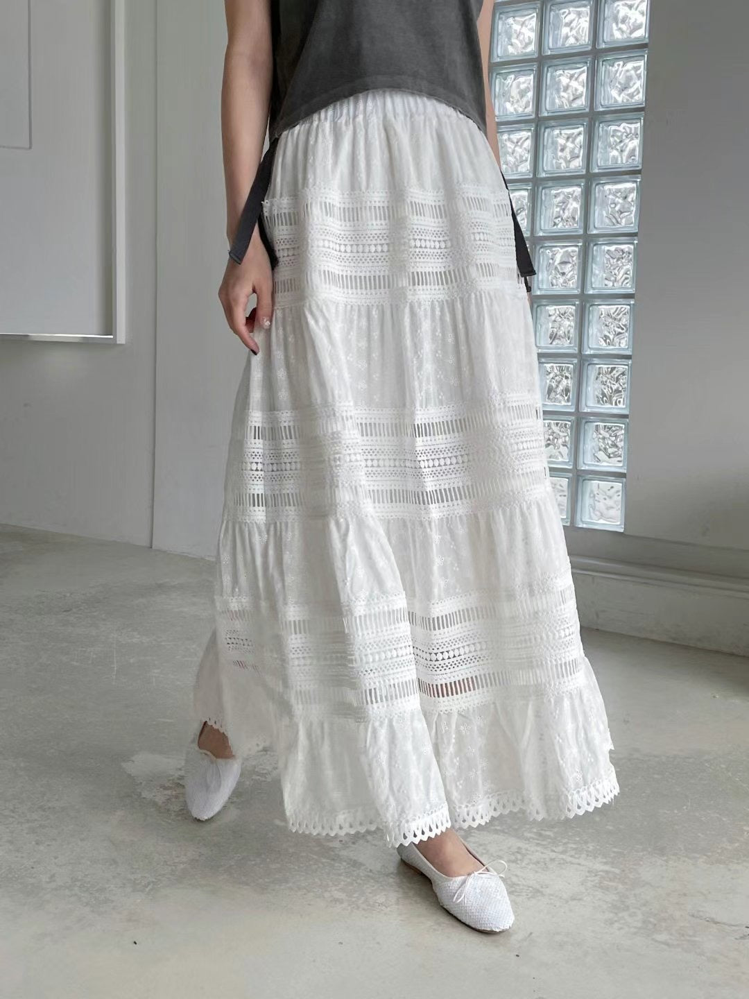 Lace-Panel Maxi Skirt °˖✧ 蕾絲拼接長裙 ✧˖°