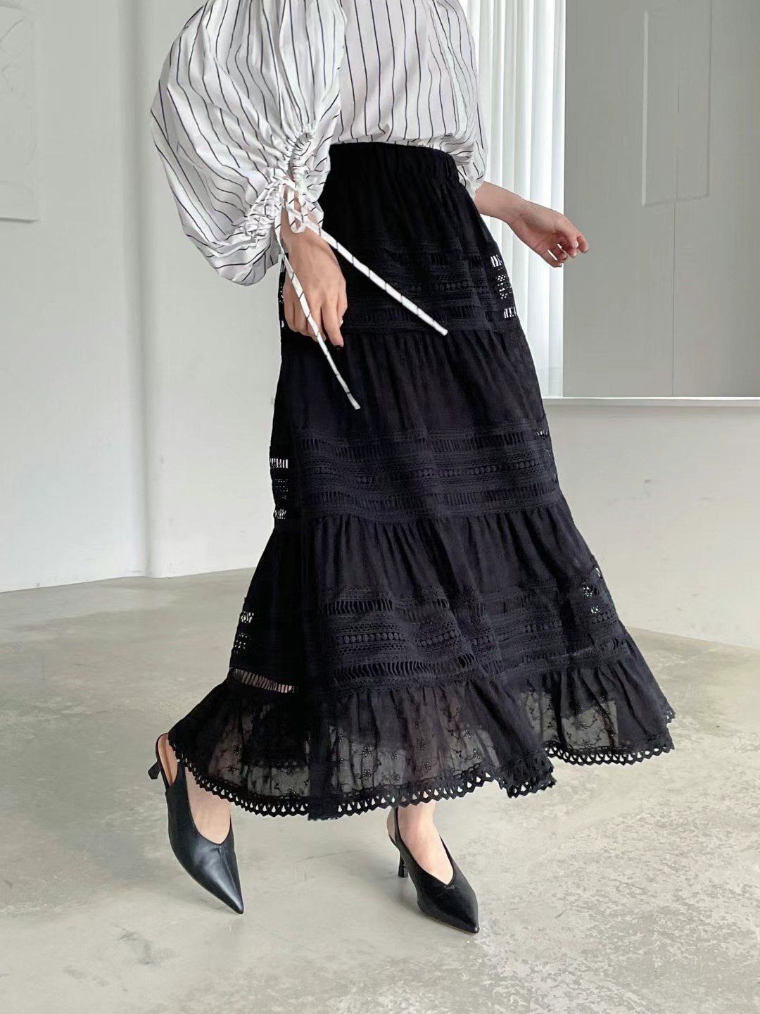 Lace-Panel Maxi Skirt °˖✧ 蕾絲拼接長裙 ✧˖°