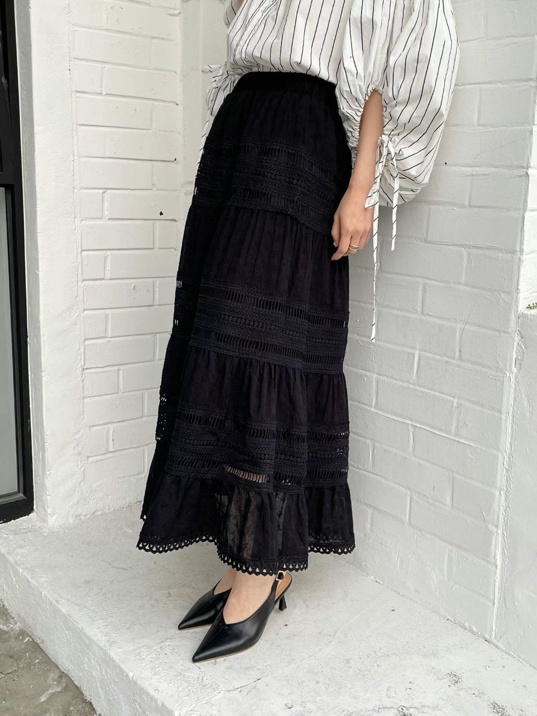 Lace-Panel Maxi Skirt °˖✧ 蕾絲拼接長裙 ✧˖°