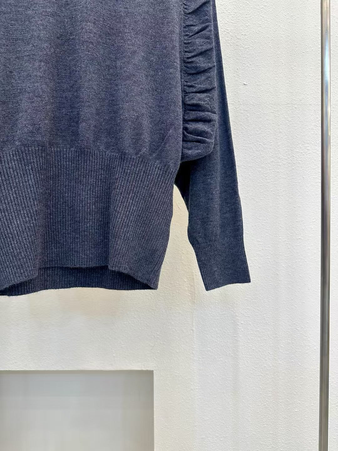 V-Neck Ruched Sleeve Knit Top