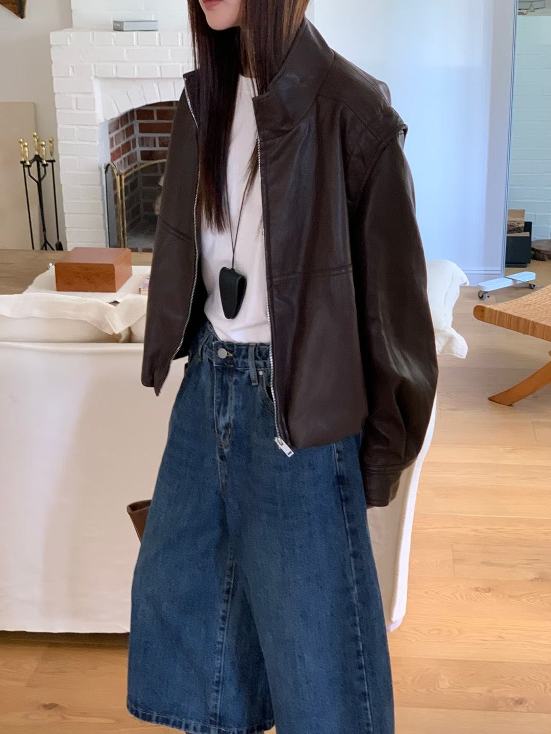 Trendy Faux-Leather Vest Convertible Zip Jacket 可拆袖仿皮拉鍊外套