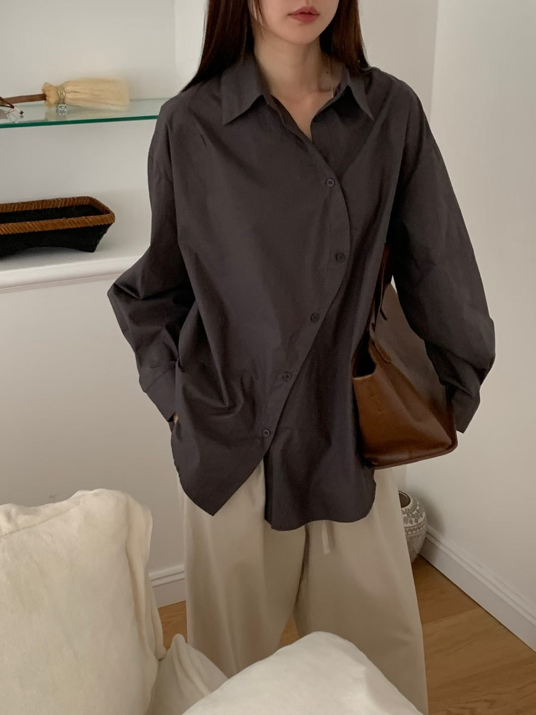 Side-Button Oversized Shirt 側扣設計寬版襯衫