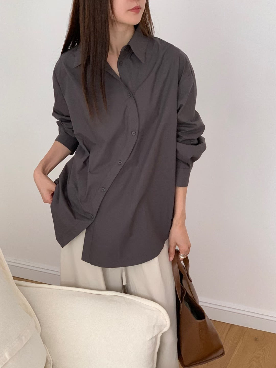 Side-Button Oversized Shirt 側扣設計寬版襯衫