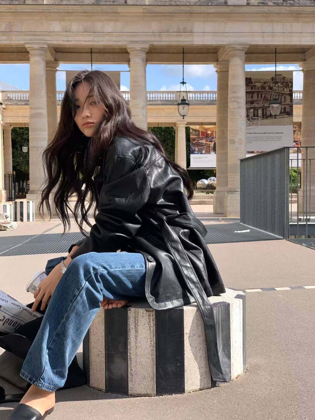 Classic Belted Faux Leather Jacket 經典綁帶仿皮外套