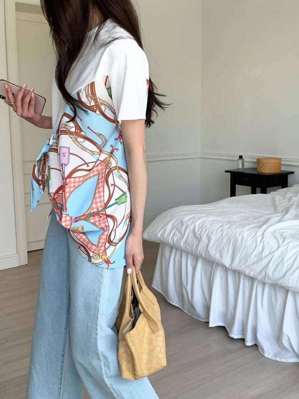 Scarf-Paneled Asymmetrical 🧣 Tee絲巾拼接設計感Tee