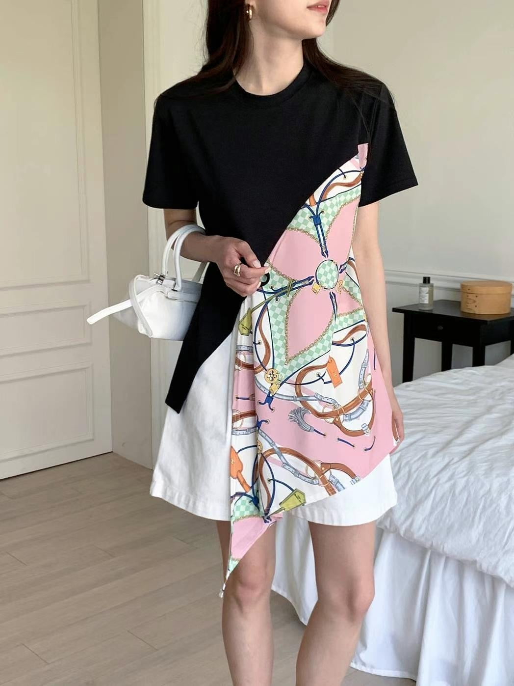 Scarf-Paneled Asymmetrical 🧣 Tee絲巾拼接設計感Tee