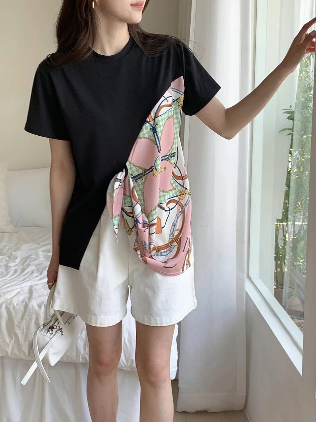 Scarf-Paneled Asymmetrical 🧣 Tee絲巾拼接設計感Tee