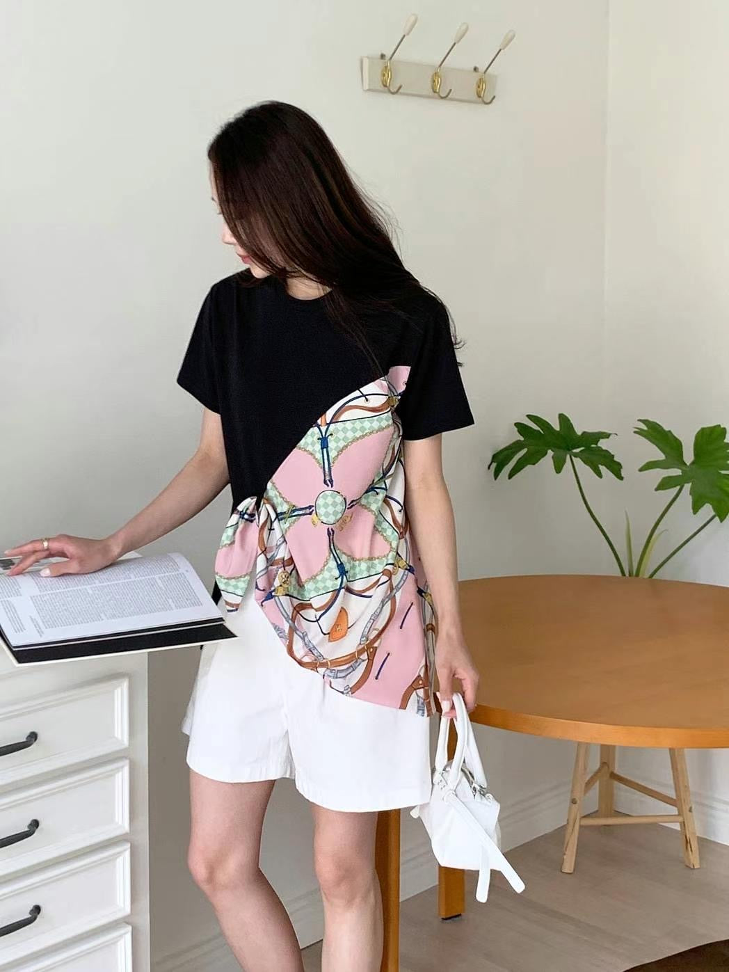 Scarf-Paneled Asymmetrical 🧣 Tee絲巾拼接設計感Tee