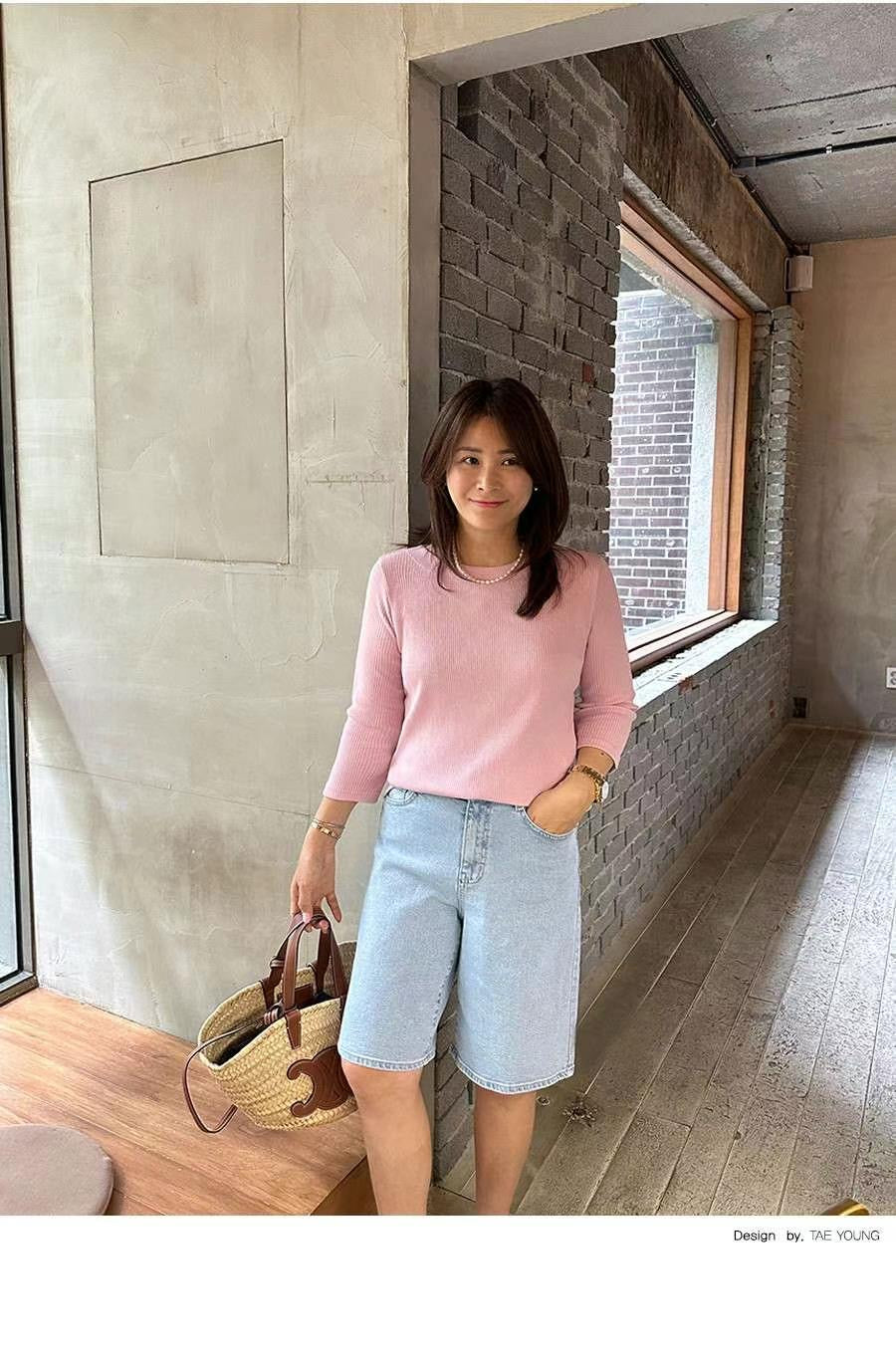 水洗高腰五分牛仔褲 👖 Washed High-Waist Denim Bermudas