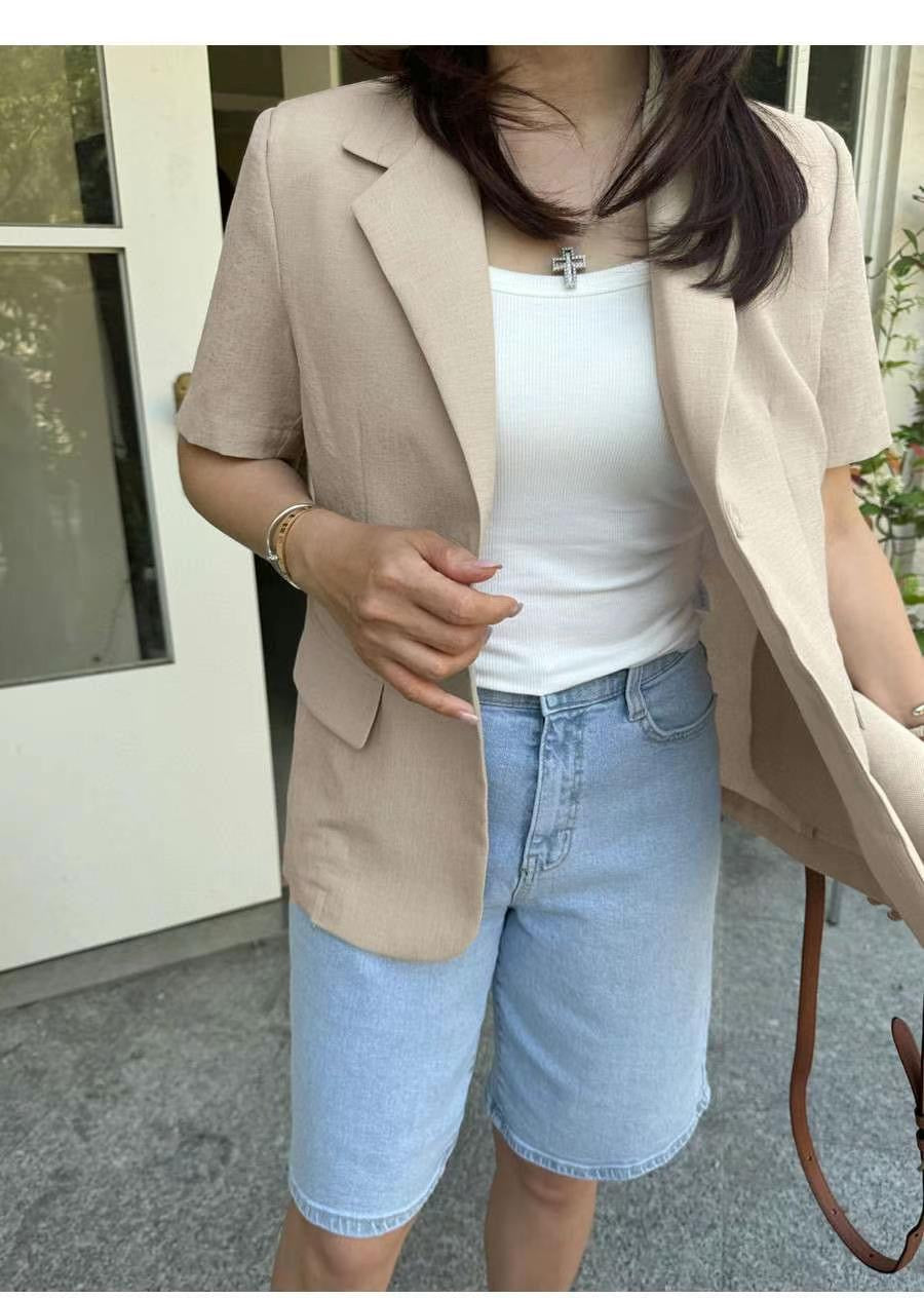 水洗高腰五分牛仔褲 👖 Washed High-Waist Denim Bermudas