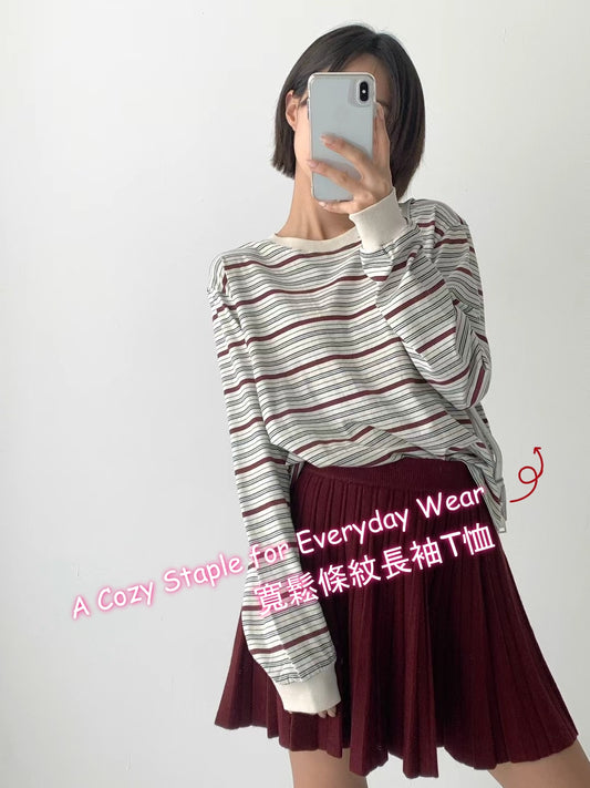 A Cozy Staple for Everyday Wear 寬鬆條紋長袖T恤