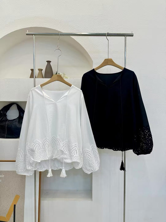 V-Neck Ruched Sleeve Top