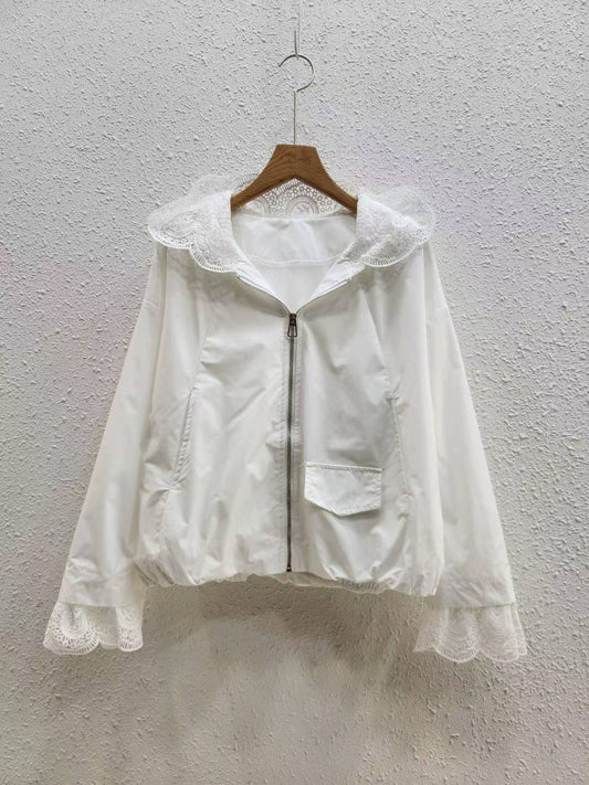 🌸 Lace Trim Hooded Jacket 蕾絲邊連帽外套
