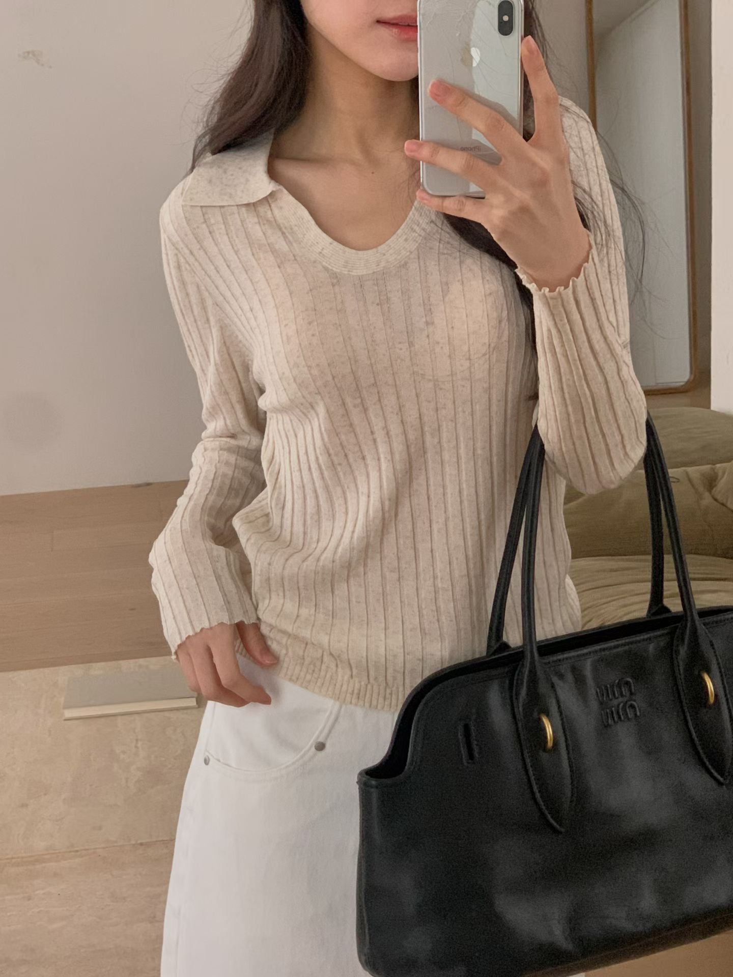 Ribbed Collar Knit Top