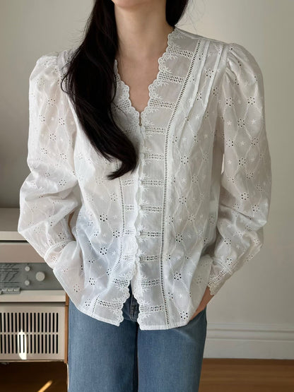 ⭐️Cotton Lace V-Neck Blouse