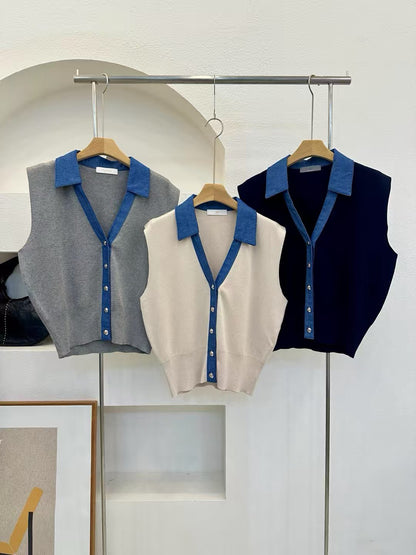 💙 Denim Collar Knit Vest