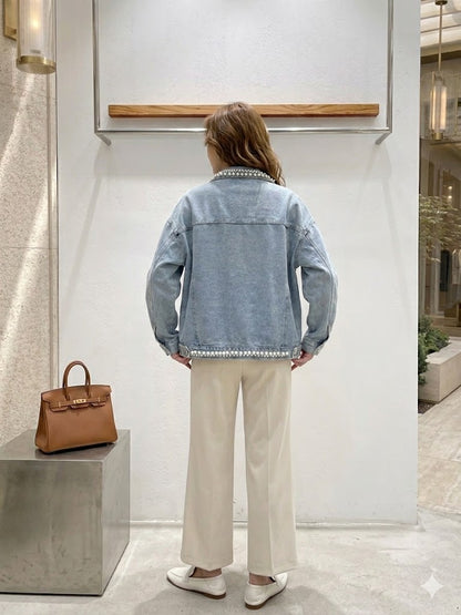Pearl-Embellished Denim Jacket