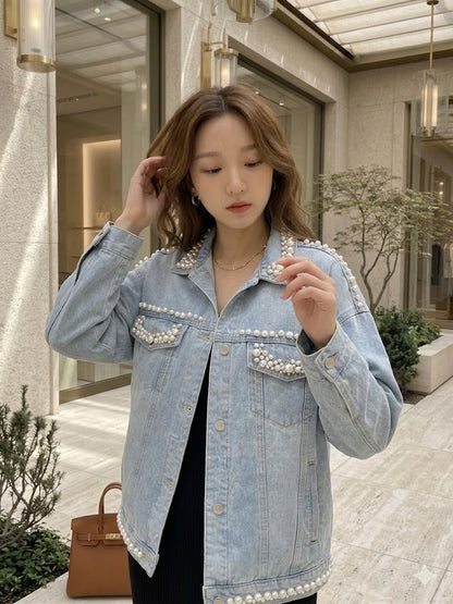 Pearl-Embellished Denim Jacket
