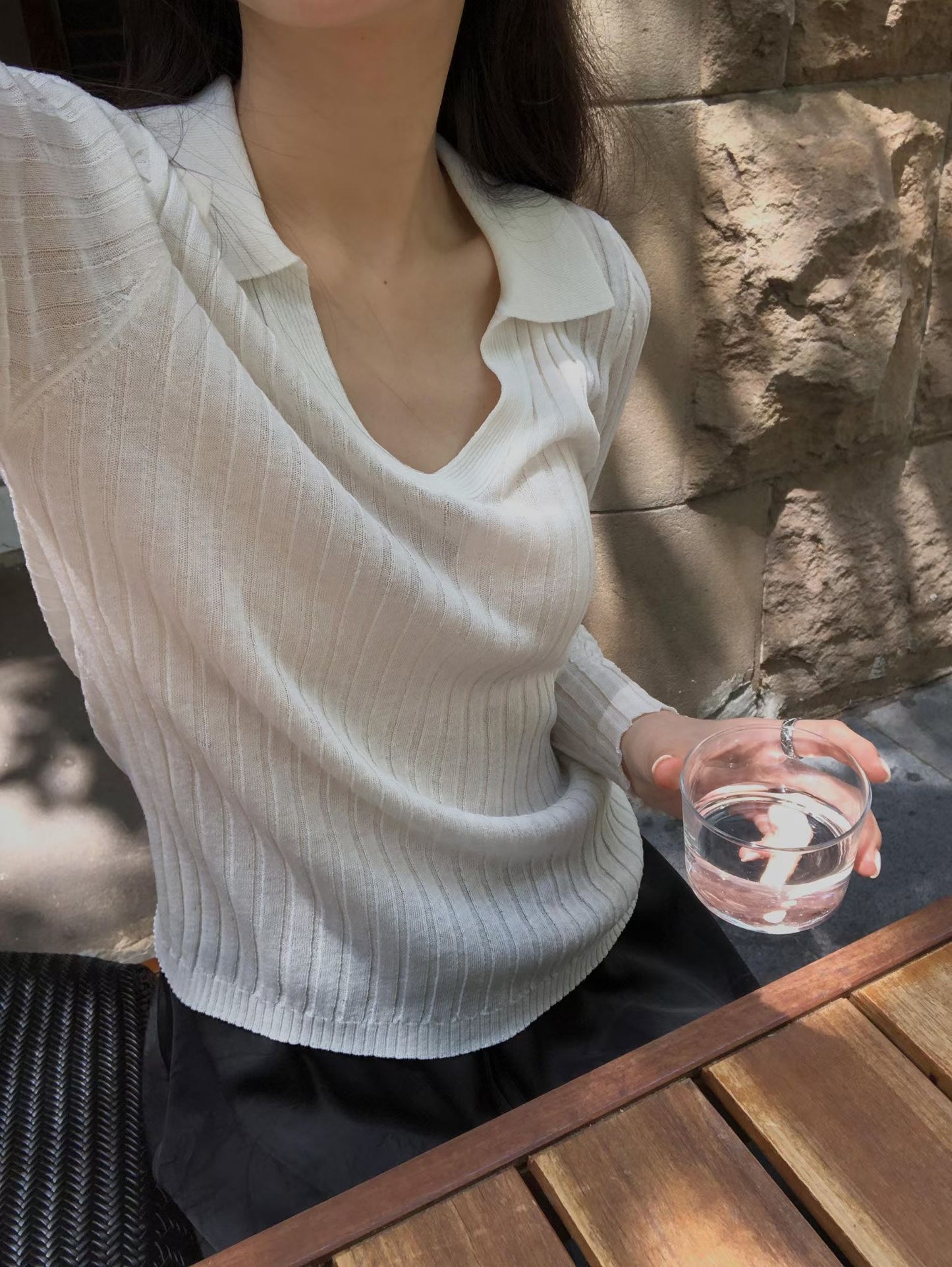 Ribbed Collar Knit Top