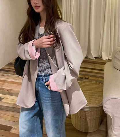 Contrast-Cuff Relaxed Tailored Blazer