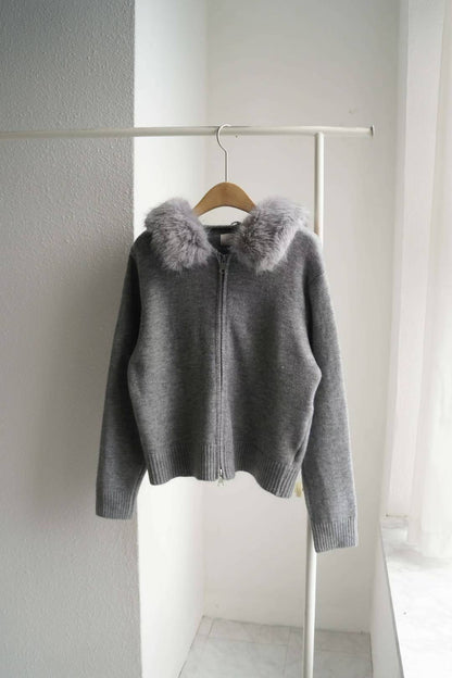 Fur Collar Knit Zip Cardigan · 毛領針織拉鍊外套