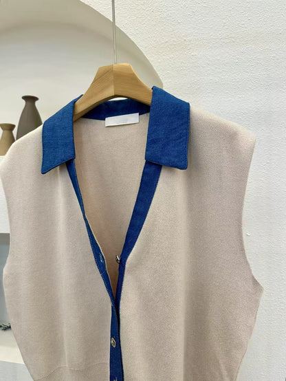 💙 Denim Collar Knit Vest
