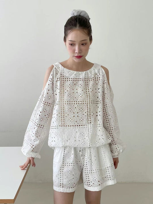 Sweet and breezy in blush tones°˖✧ 鏤空花紋套裝 ✧˖°