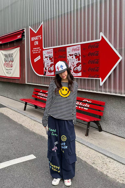 ✨【Happy Time Jogger Pants · 手寫風口袋棉褲】✨

🌈 東大門潮款 · Anna 系列