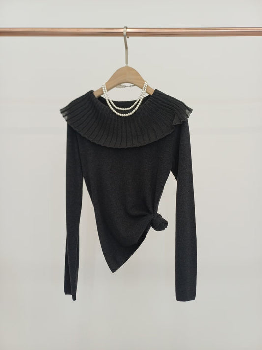Pleated Collar Knit Top