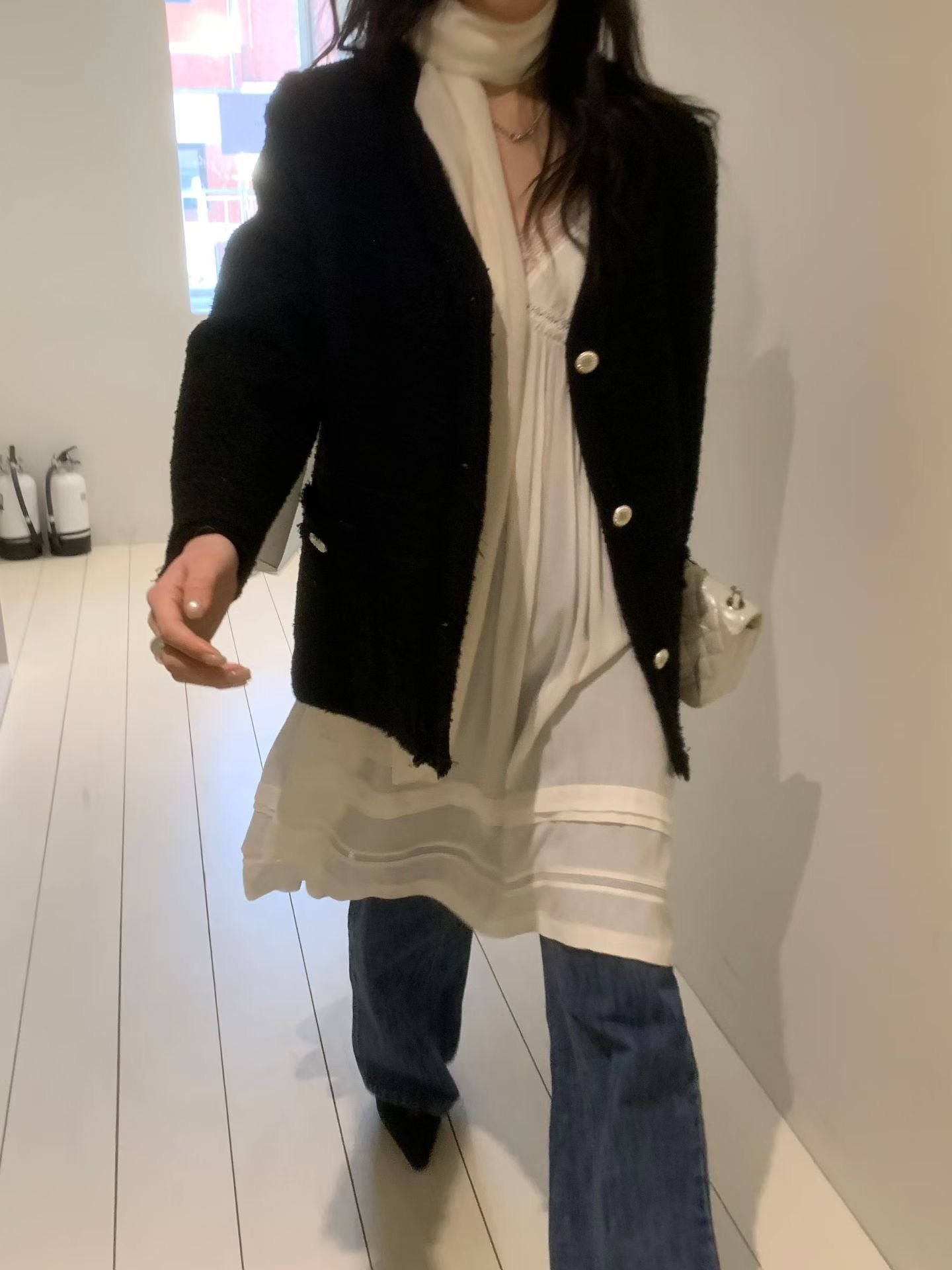 Korea Fashion Pre-order Classic Tweed Jacket (Black / Ivory)
