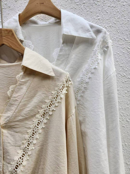 🌼 Lace Trim V-Neck Blouse 花邊V領恤衫