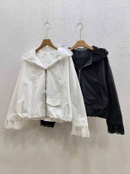 🌸 Lace Trim Hooded Jacket 蕾絲邊連帽外套