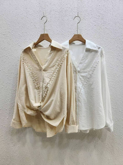 🌼 Lace Trim V-Neck Blouse 花邊V領恤衫