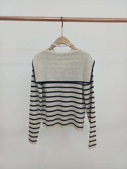💛🩵🩶🤍 Sailor Collar Fine Knit Top